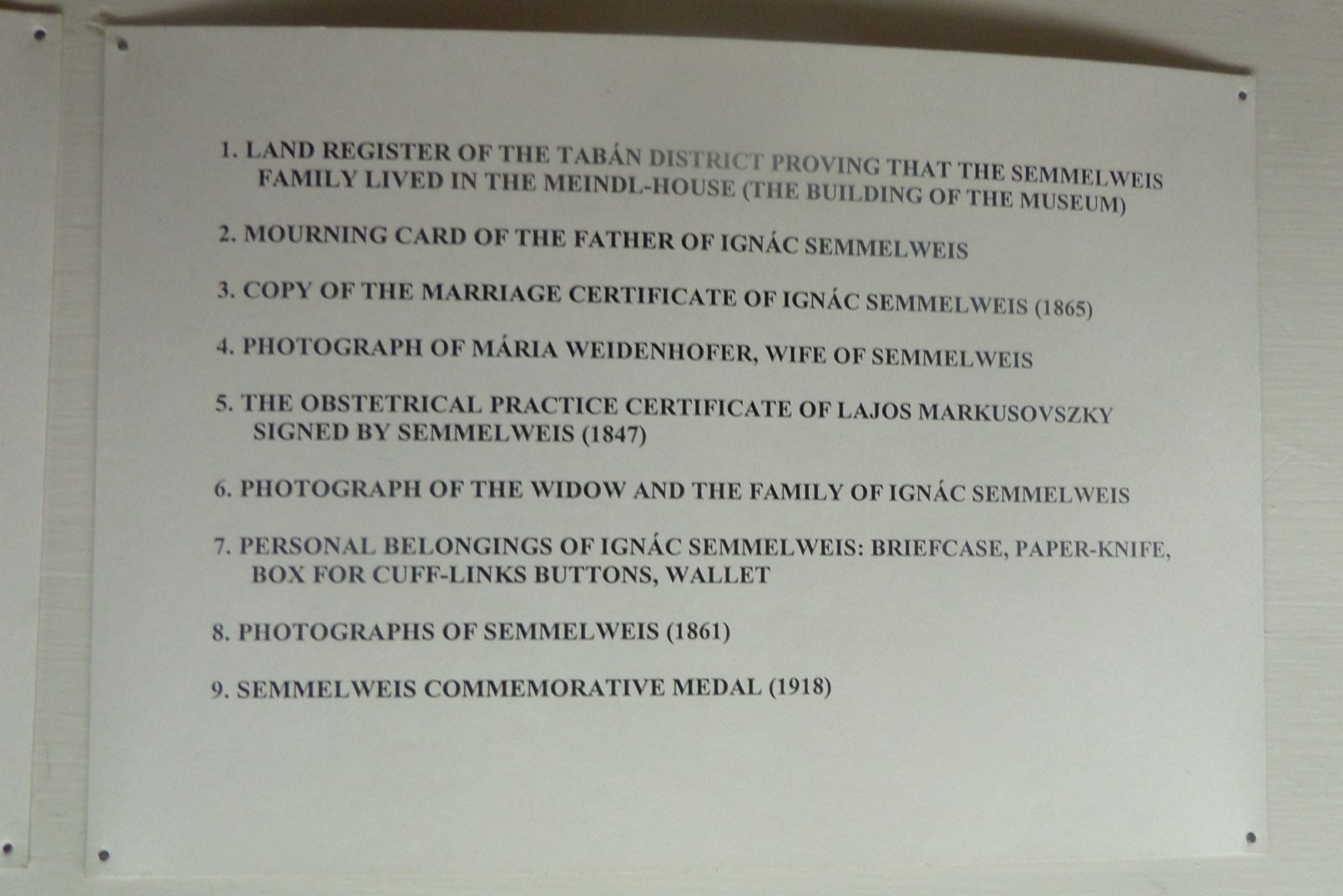 Ignaz Semmelweis' memorabilia, Semmelweis Museum, Budapest (by Gabriella Facchinetti) (1).JPG